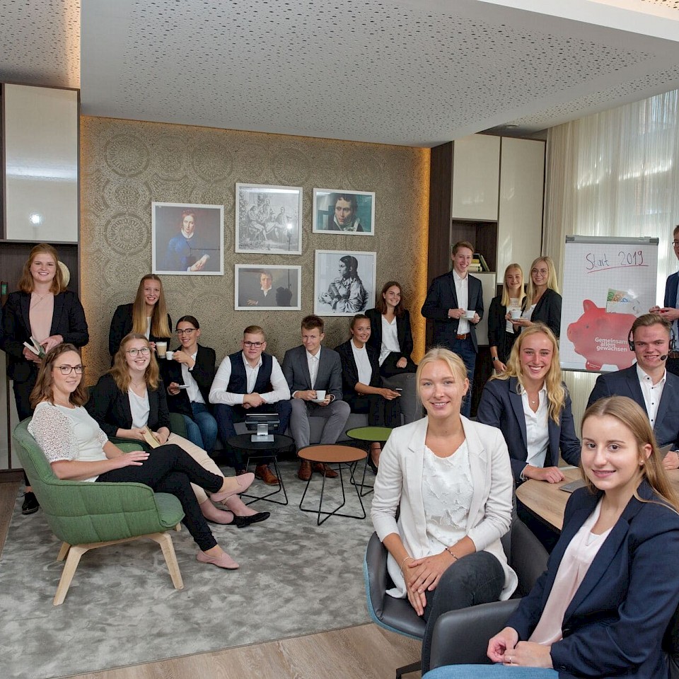 Kreissparkasse Steinfurt is a committed employer in Münsterland. Here you can see a group of trainees.